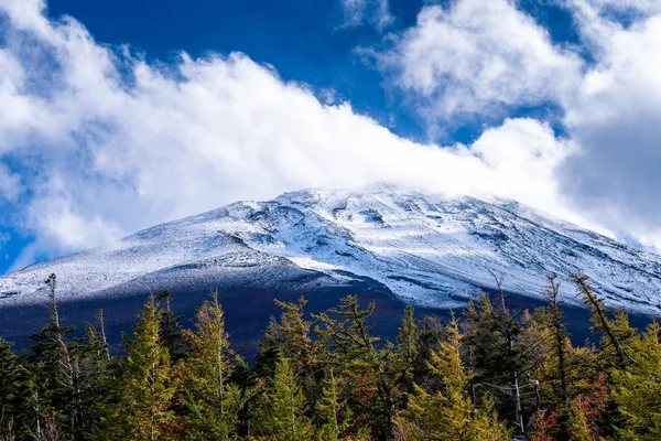 Close Top Fuji Mountain Snow Cover Wind Top Could Japan — Stock Photo, Image