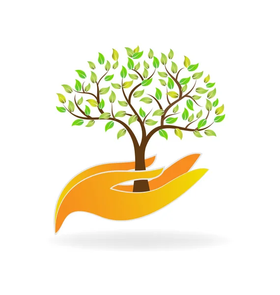 Cuidar las manos con el icono del árbol ambiental — Vector de stock