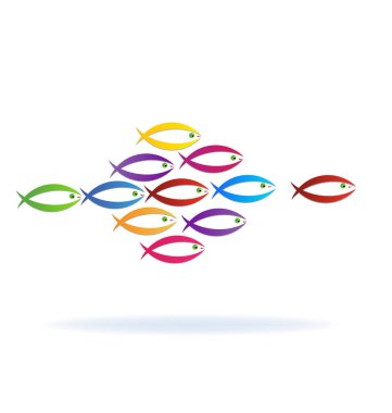 Balık simgesinin renkli okul