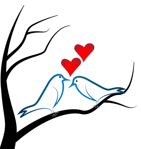 Amore Uccelli appollaiati su un albero ramo Amore del cuore — Vettoriale Stock