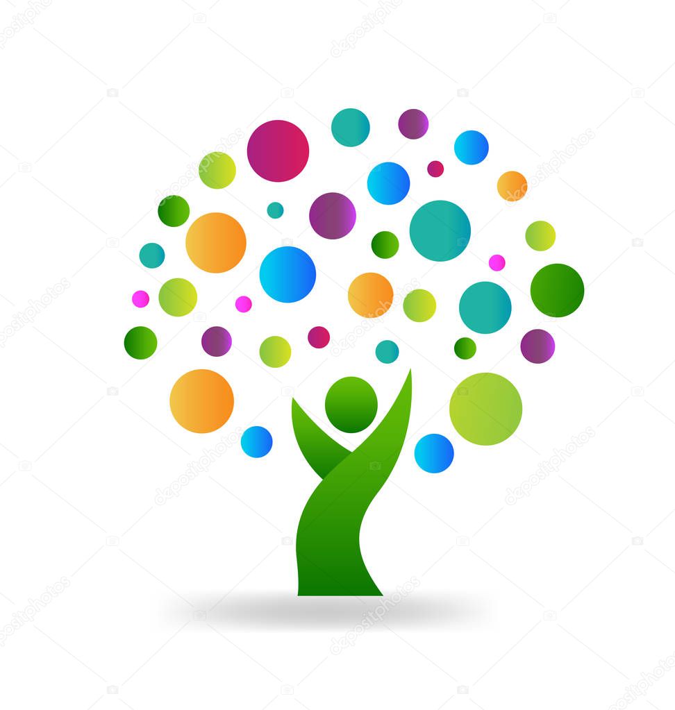 Tree people with colorful circles environment symbol