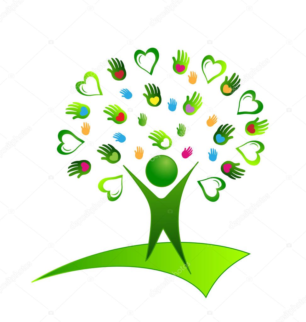 Healthy organic human being with hearts and hands, creative icon