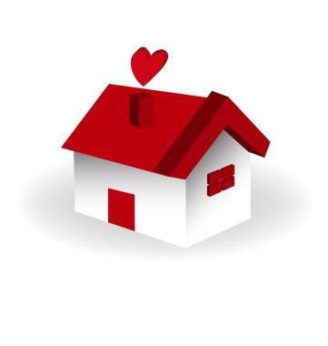 Kalp simgesi ile izole 3d home