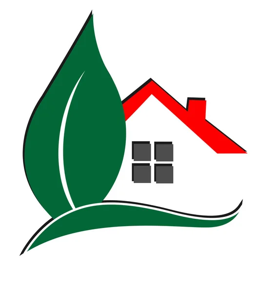 Casa e folha logotipo vetor conceito Real Estate —  Vetores de Stock