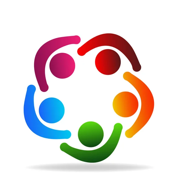 Logo lavoro di squadra persone che si tengono per mano in un'icona vettoriale cerchio — Vettoriale Stock