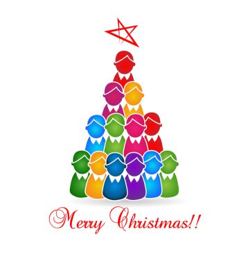 Logo vektör neşeli Noel ağacı, çocuklar ve çocuk