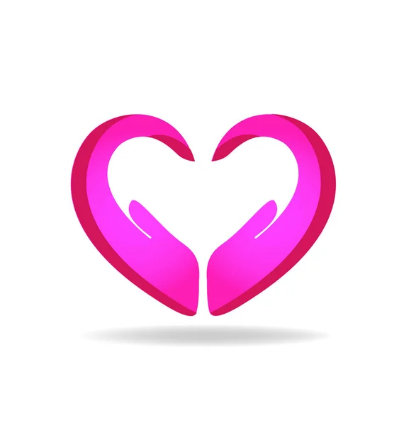 Hands protection pink heart shape logo vector — Stock Vector