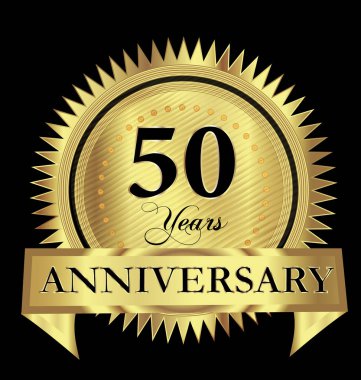 50 yıl yıldönümü Altın mühür logo vektör tasarımı