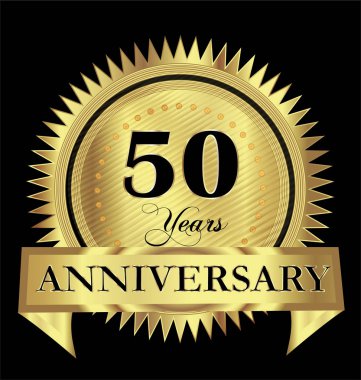 50 yıl yıldönümü Altın mühür logo vektör tasarımı