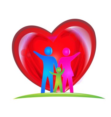 Aile insanlar ve sevgi dolu kalp vektör logosu