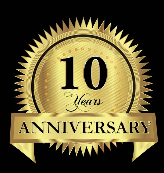 10 anni anniversario oro sigillo logo vettoriale design — Vettoriale Stock