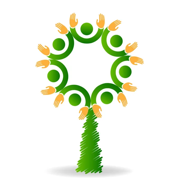 Logo árbol ecológico trabajo en equipo icono del vector — Vector de stock