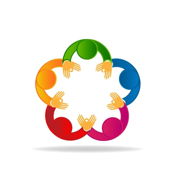 Logo travail d'équipe sur les médias sociaux tenant la main icône vectorielle — Image vectorielle