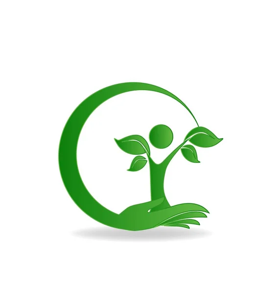 Salud naturaleza cuidado de la mano árbol logo vector — Vector de stock