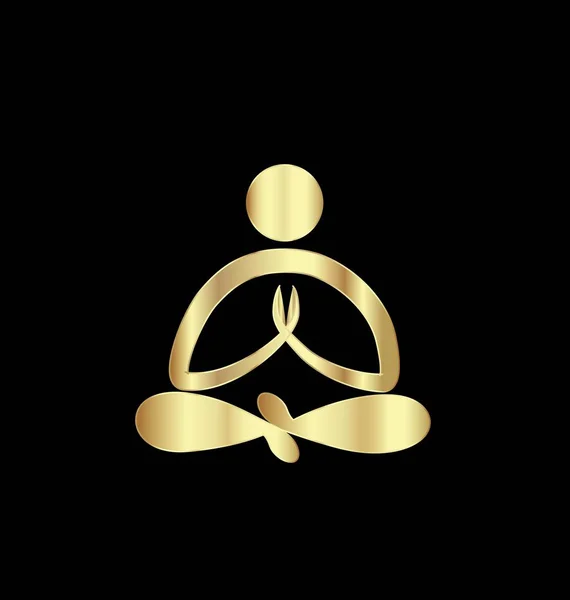 Gold Yoga Figur meditieren Symbolvektor — Stockvektor