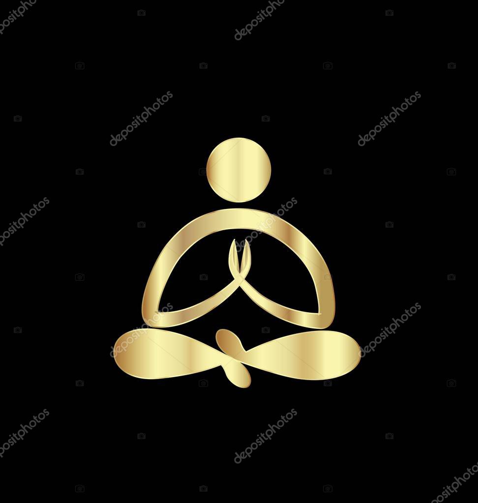 Gold yoga figure meditate symbol vector design illustration