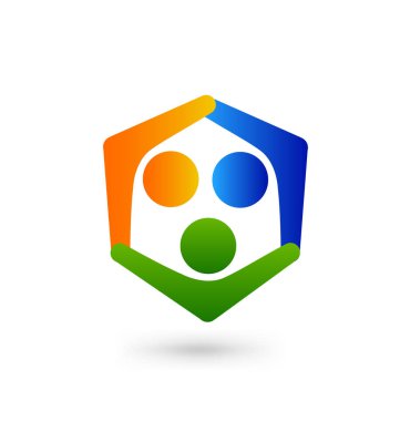 Grup çalışması insanlar, güçlü bir ortaklık, logo vektör. İş toplantısı, toplum sadaka grup illüstrasyon.