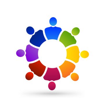 Çok renkli takım çalışması insanlar, bakım grubu, vektör simge iş toplantısı, toplum sadaka grup illüstrasyon.