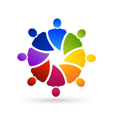 Çok renkli takım çalışması insanlar, bakım grubu, vektör simge iş toplantısı, toplum sadaka grup illüstrasyon.