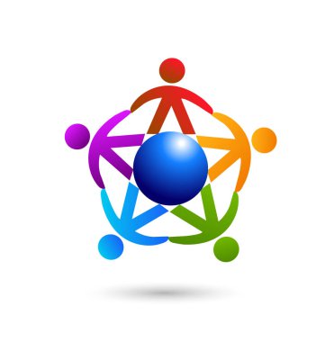 Ekip çalışması insanlar rakamlar Earth simgesini logo çevreleyen
