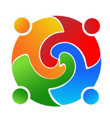 Dostluk takım çalışması insanlar, destek grubu, logo vektör. Yararlı ve sevecen insanlar, tasarlamak.