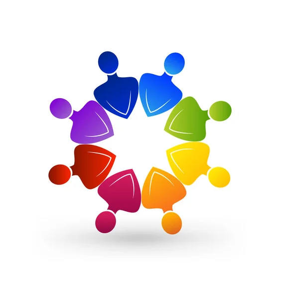 Renkli Insanlar Ekip Çalışması Grup Çok Renkli Vektör Logosu Toplantı — Stok Vektör