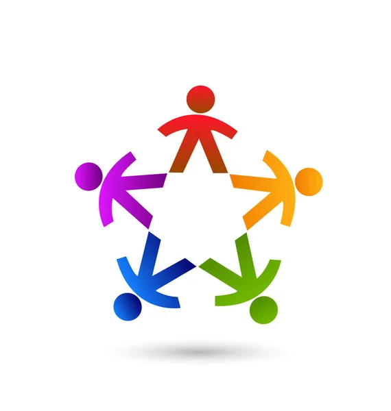 Groupe de personnes multicolores, icône du travail d'équipe — Image vectorielle