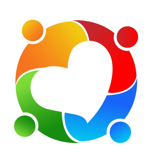 Amistad personas de trabajo en equipo, grupo de apoyo, logotipo del vector del corazón — Archivo Imágenes Vectoriales