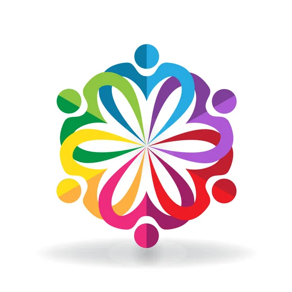 Travail d'équipe multicolore, groupe attentionné, icône vectorielle — Image vectorielle