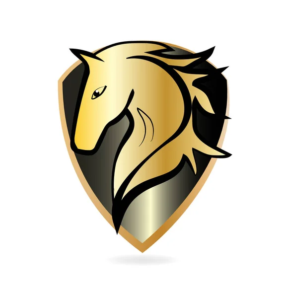 Icono de emblema de caballo dorado vector — Vector de stock