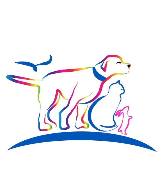 Renkli Evcil hayvan, köpek, kedi, tavşan, hat sanat vektör