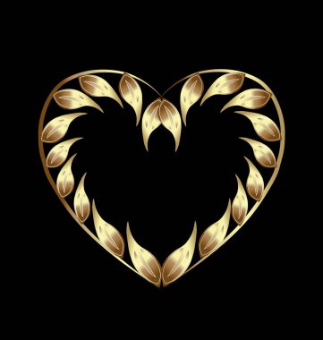 Altın kalp ile vektör yapraklar