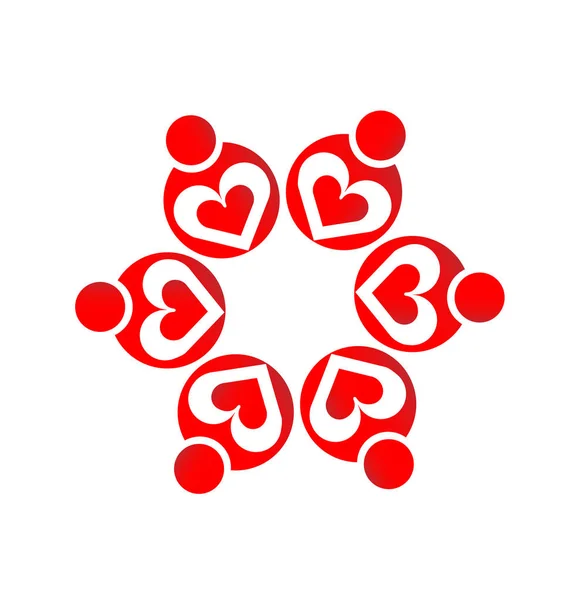 Coeur rouge travail d'équipe personnes groupe vecteur — Image vectorielle