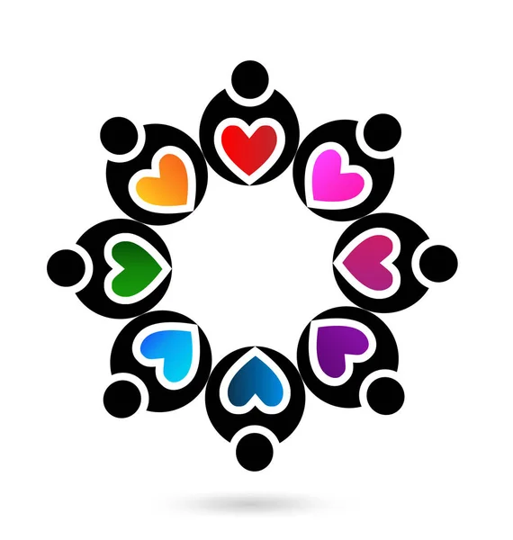 Corazón trabajo en equipo personas vector icono — Vector de stock