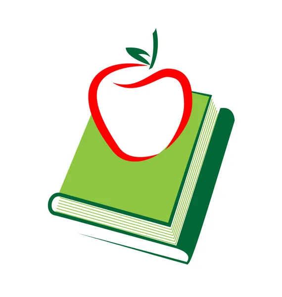 Pomme avec pile de livres, illustration icône — Image vectorielle