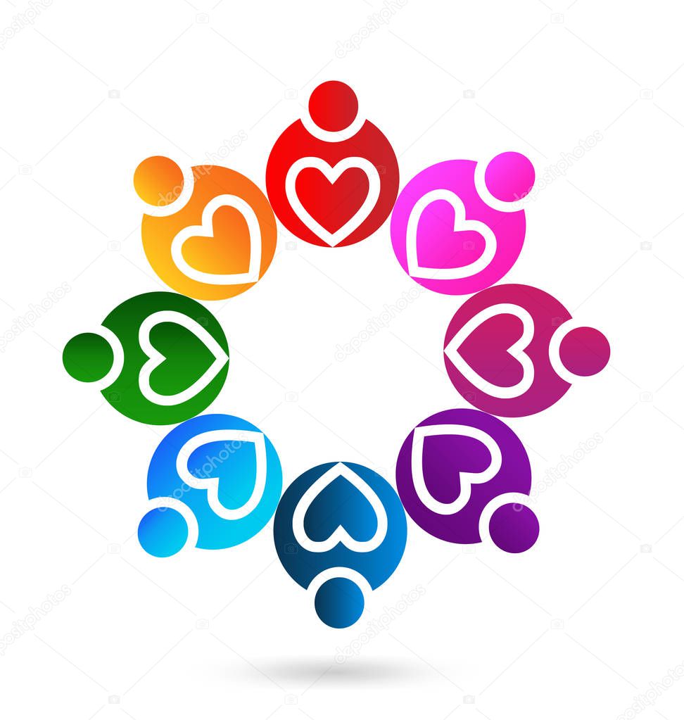 Heart teamwork people vector icon