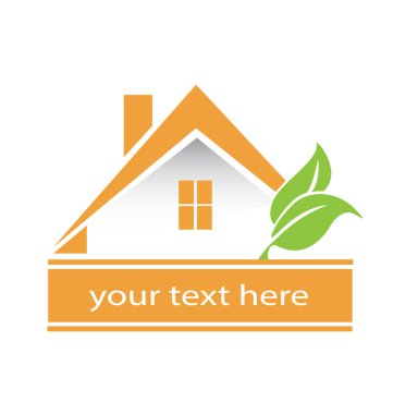 Logo sarı ev ve yapraklar