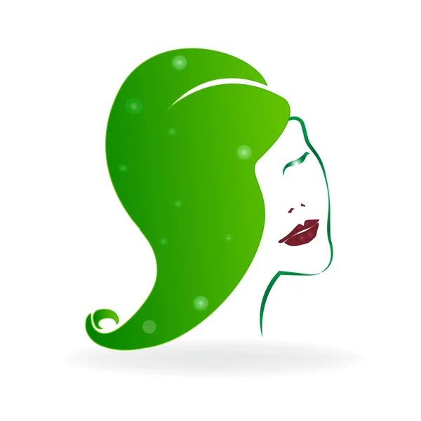 Cabeza de mujer abstracta con logotipo de vector de hojas naturales — Vector de stock