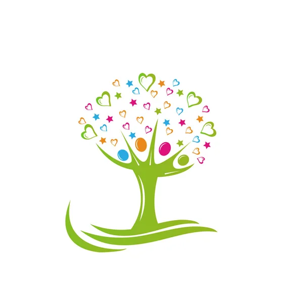 Tree people stars and hearts logo — Stock Vector