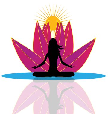 Yoga yansıma ve pembe lotus çiçek logosu