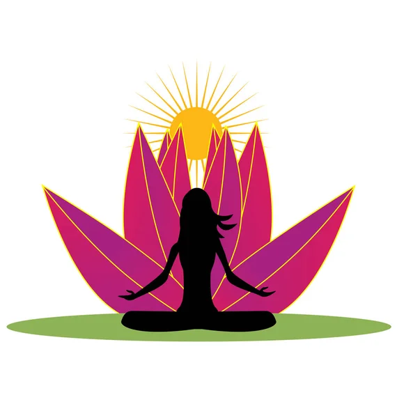 Yoga en roze lotus bloem logo — Stockvector