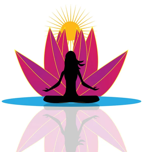 Yoga reflexão e logotipo rosa flor de lótus — Vetor de Stock