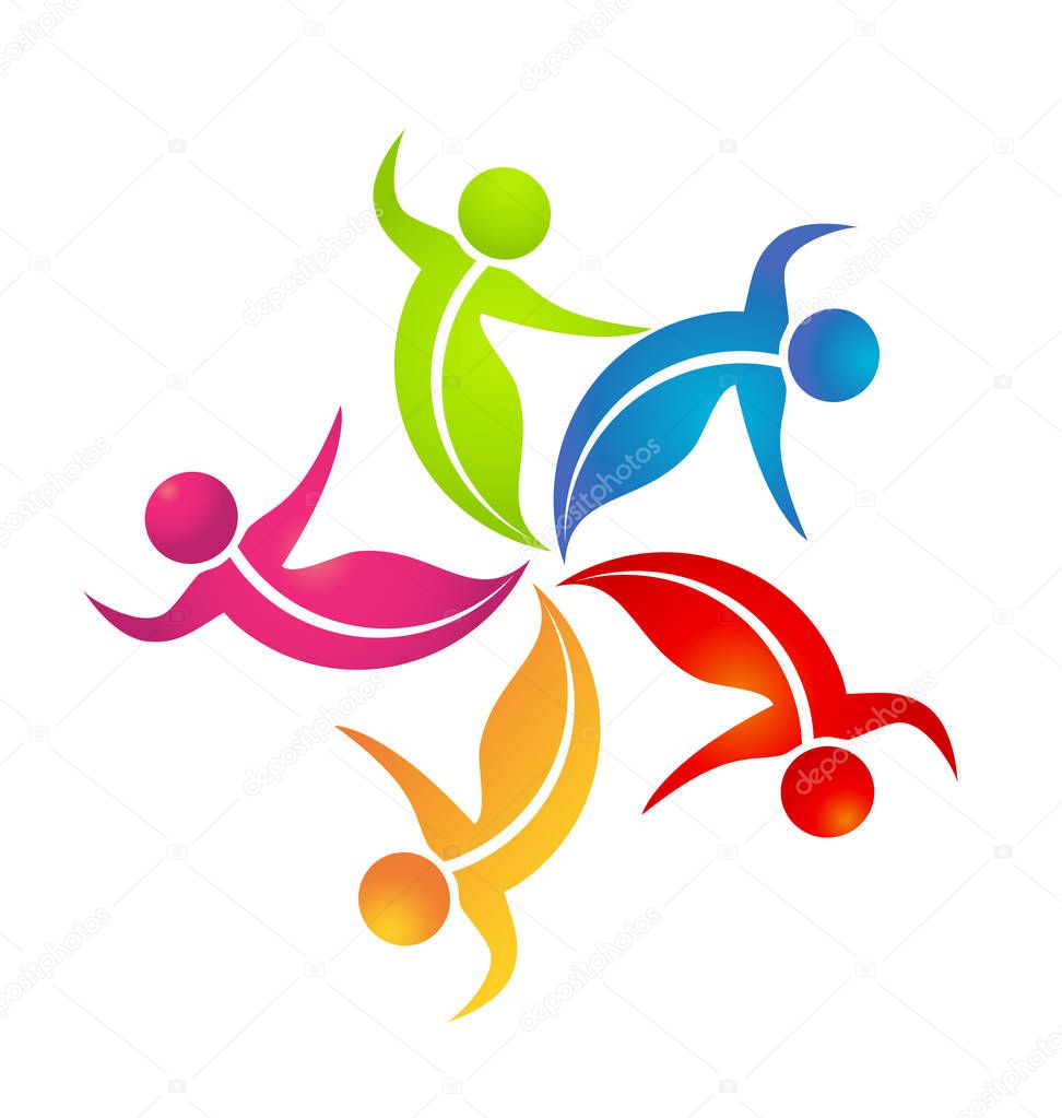 Teamwork dance people logo design illustration