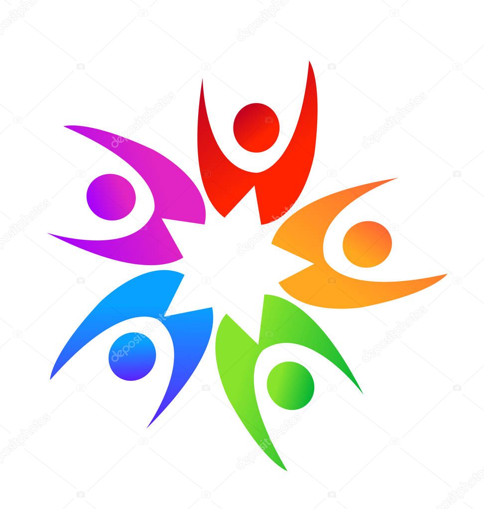 Teamwork star shape people logo design illustration