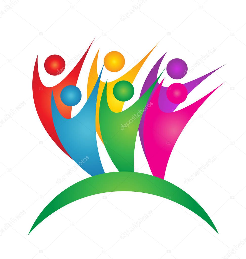 Teamwork group of people logo design illustration