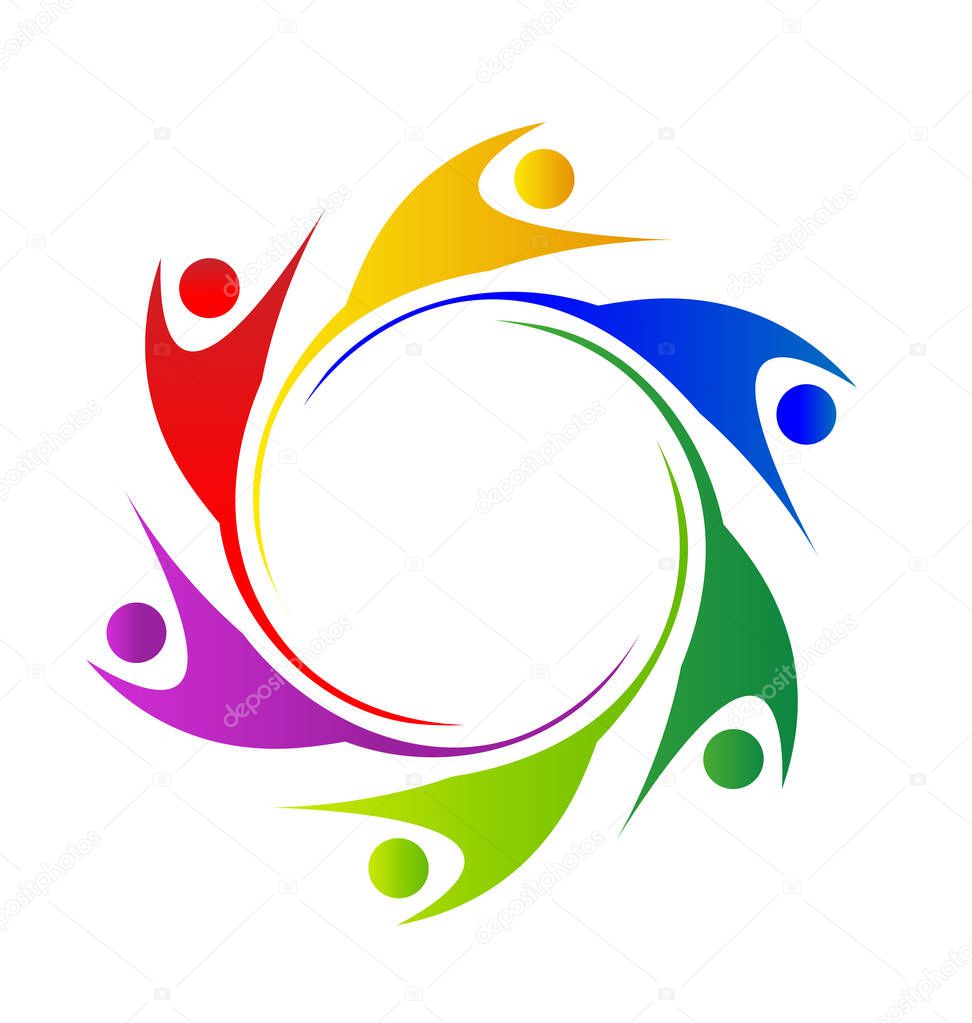 Teamwork swooshes in a circle people logo design illustration