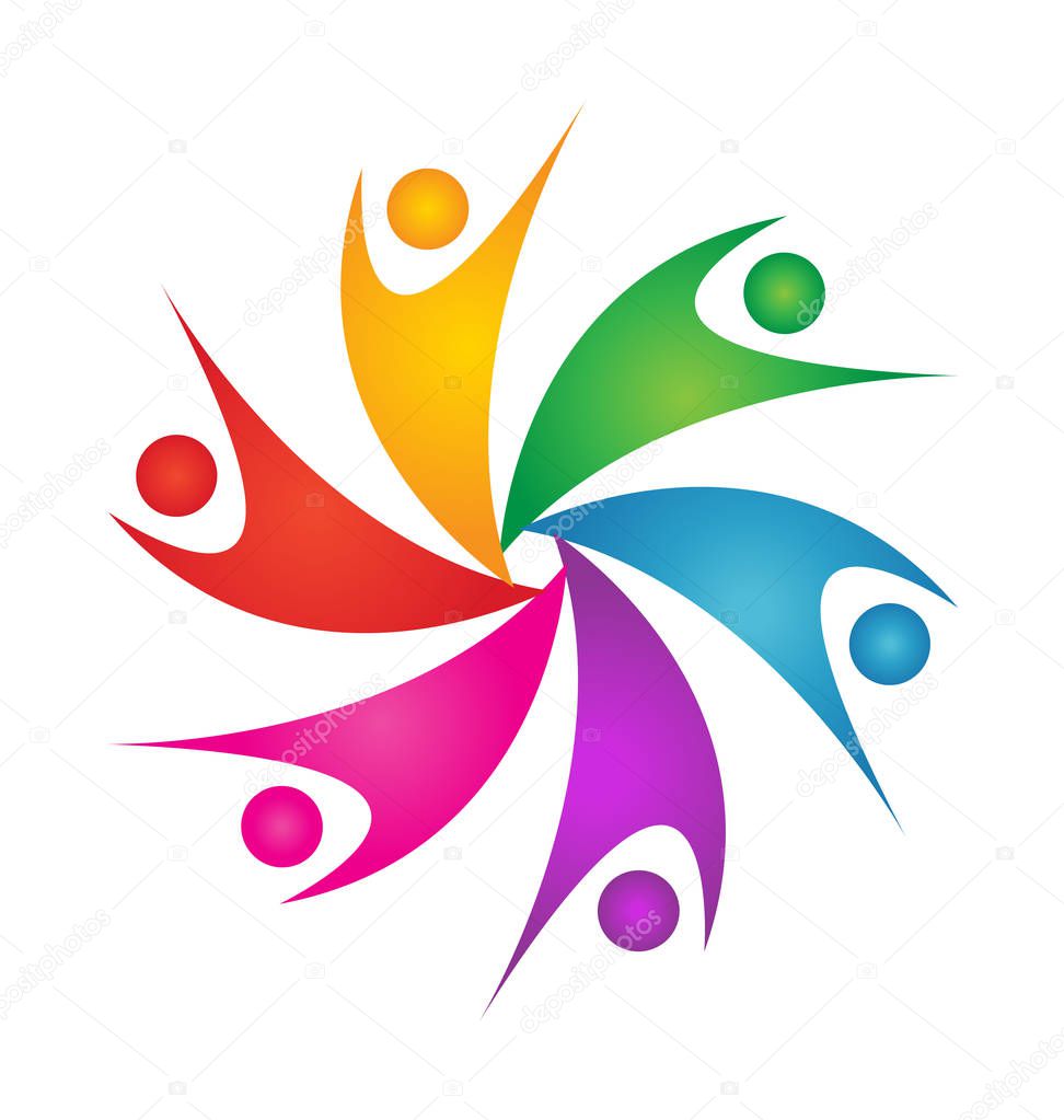 Teamwork swoosh people logo design illustration