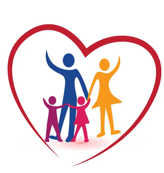 Coração com o logotipo do ícone de pessoas de família carinhosa — Vetor de Stock