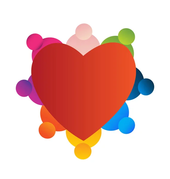 Teamwork cuore amore forma icona logo — Vettoriale Stock