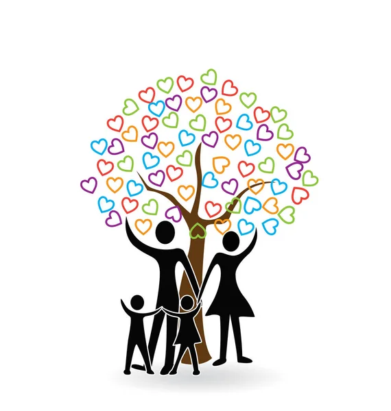 Familie en harten boom pictogram logo symbool — Stockvector